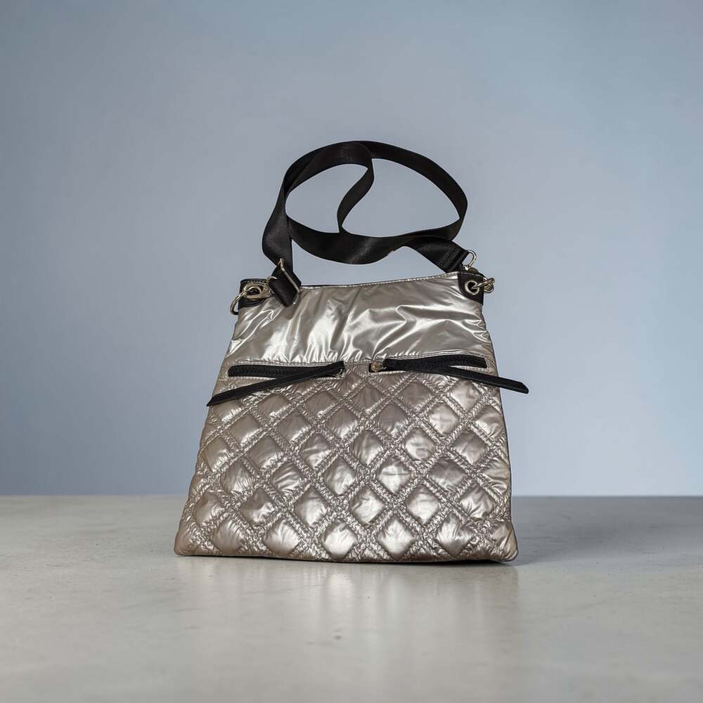 Sondra Roberts Squared Silver Quilted Puffer Crossbody Bag